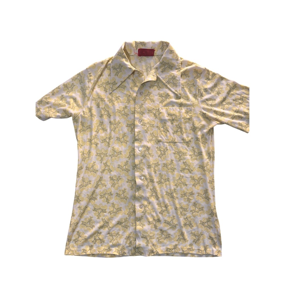 Sears Kings Road Knit Shirt Mens Medium Yellow Vintage 70s Dagger Collar